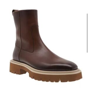 Ferragamo Fulvio Sz 8 M Cocoa Brown Leather Zipper Boots Sherpa